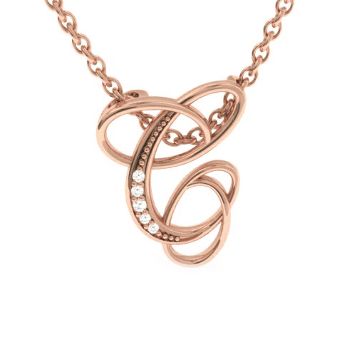 Letter C Diamond Initial Necklace in Rose Gold (2.2 g) w/ 6 Diamonds, , 18 Inch Chain by SuperJeweler