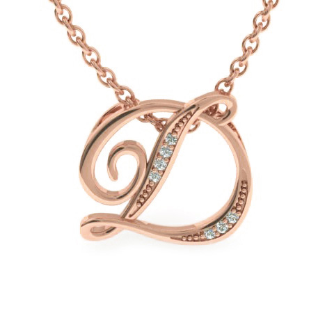 Letter D  ColorDiamond Initial Necklace in Rose Gold (2.2 g) w/ 6 Diamonds, , 18 Inch Chain by SuperJeweler