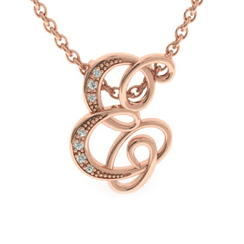 Letter E Diamond Initial Necklace in Rose Gold (2.2 g) w/ 6 Diamonds, , 18 Inch Chain by SuperJeweler