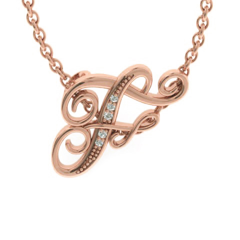 Letter F Diamond Initial Necklace in Rose Gold (2.2 g) w/ 6 Diamonds, , 18 Inch Chain by SuperJeweler