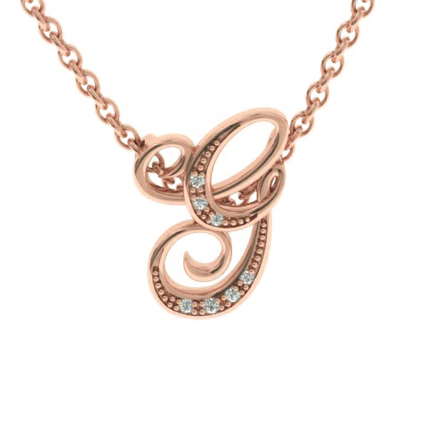 Letter G  ColorDiamond Initial Necklace in Rose Gold (2.2 g) w/ 6 Diamonds, , 18 Inch Chain by SuperJeweler