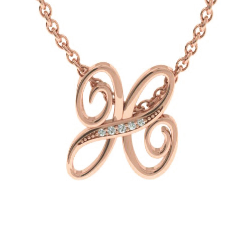 Letter H Diamond Initial Necklace in Rose Gold (2.2 g) w/ 6 Diamonds, , 18 Inch Chain by SuperJeweler