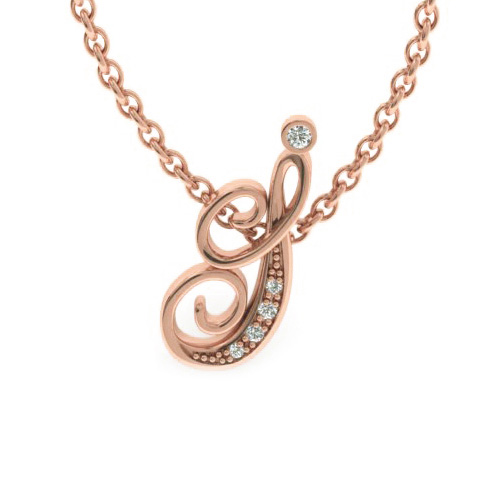 Letter I Diamond Initial Necklace in Rose Gold (2.2 g) w/ 6 Diamonds, , 18 Inch Chain by SuperJeweler