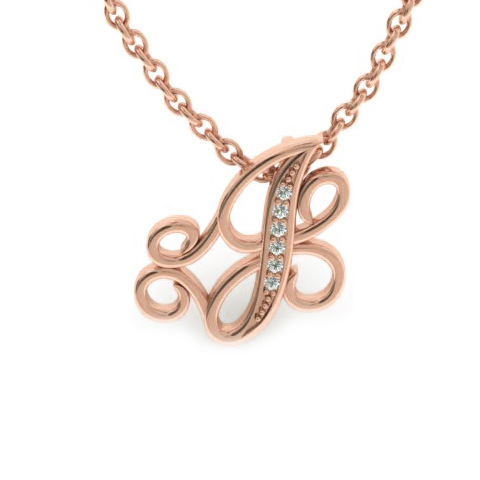 Letter J Diamond Initial Necklace in Rose Gold (2.2 g) w/ 6 Diamonds, , 18 Inch Chain by SuperJeweler