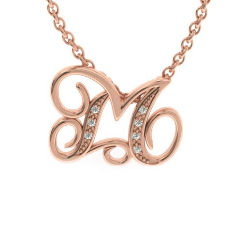 Letter M Diamond Initial Necklace in Rose Gold (2.2 g) w/ 6 Diamonds, , 18 Inch Chain by SuperJeweler