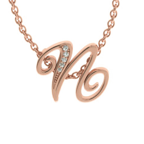 Letter N Diamond Initial Necklace in Rose Gold (2.2 g) w/ 6 Diamonds, , 18 Inch Chain by SuperJeweler