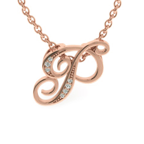 Letter P Diamond Initial Necklace in Rose Gold (2.2 g) w/ 6 Diamonds, , 18 Inch Chain by SuperJeweler