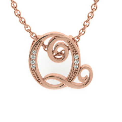 Letter Q Diamond Initial Necklace in Rose Gold (2.2 g) w/ 6 Diamonds, , 18 Inch Chain by SuperJeweler