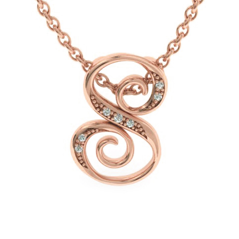 Letter S Diamond Initial Necklace in Rose Gold (2.2 g) w/ 6 Diamonds, , 18 Inch Chain by SuperJeweler