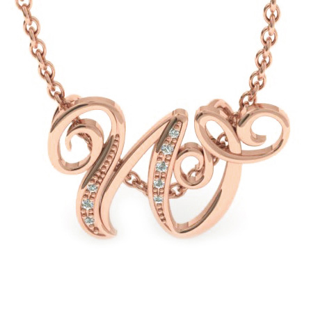 Letter W Diamond Initial Necklace in Rose Gold (2.2 g) w/ 6 Diamonds, , 18 Inch Chain by SuperJeweler