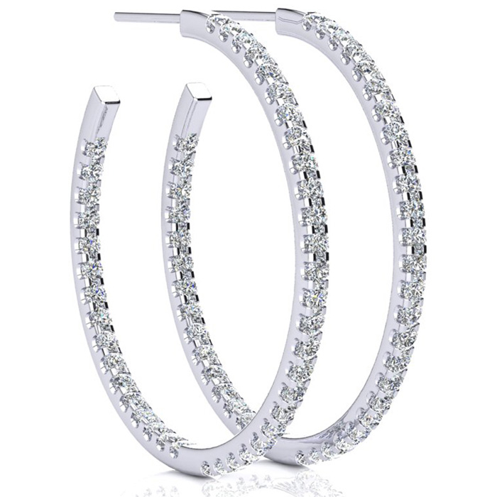 14K White Gold (6.70 g) 2 Carat Diamond Three Quarter Hoop Earrings (, SI2-I1) by SuperJeweler