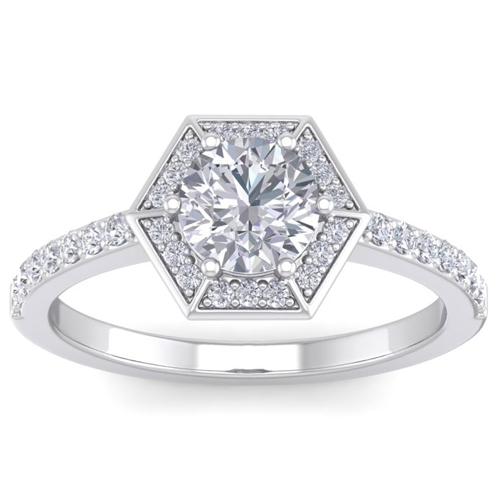 1.5 Carat Halo Diamond Engagement Ring in 14K White Gold (3.60 g) (, I1-I2 Clarity Enhanced) by SuperJeweler