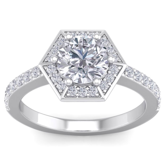 2.5 Carat Halo Diamond Engagement Ring in 14K White Gold (3.90 g) (  I1-I2 Clarity Enhanced)  Size 4 by SuperJeweler