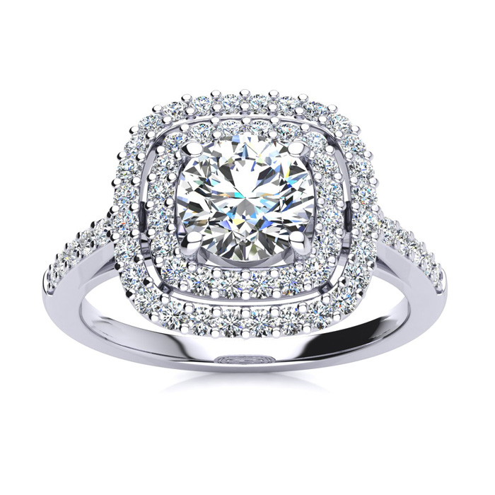 1.5 Carat Double Halo Diamond Engagement Ring in 14k White Gold (5 g) (, I1-I2 Clarity Enhanced) by SuperJeweler