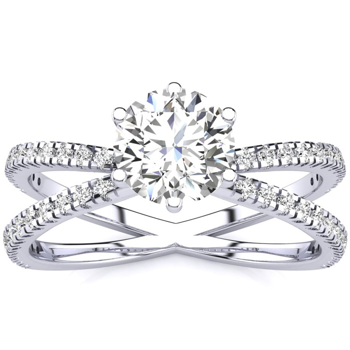 Contemporary 1.25 Carat Engagement Ring w/ 48 Side Diamonds in 14