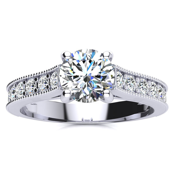 1.5 Carat Round Diamond Engagement Ring w/ 1 Carat Center Diamond in 14K White Gold (3.7 g) (, I2 Clarity Enhanced) by SuperJeweler