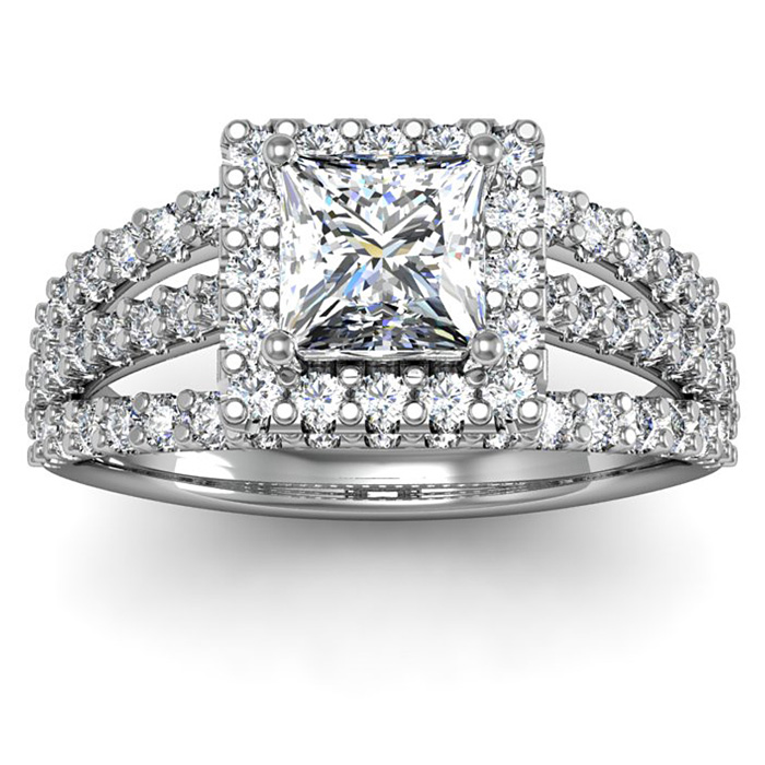 2 Carat Elegant Princess Cut Halo Diamond Engagement Ring in 14K 