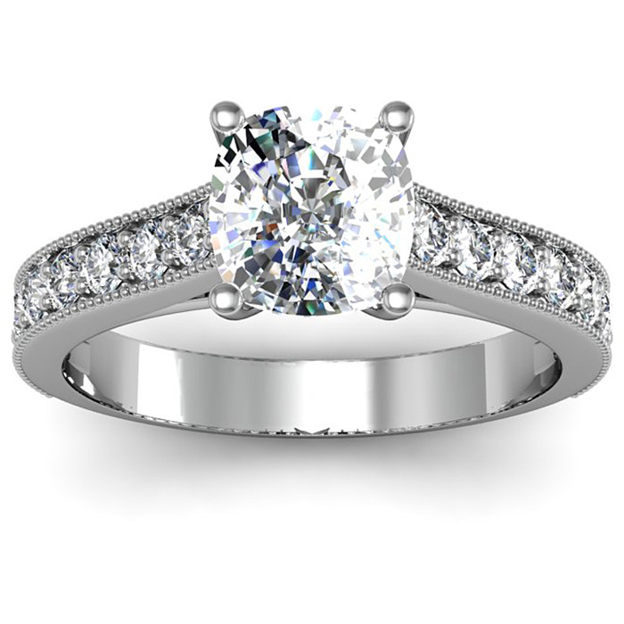 1.5 Carat Diamond Engagement Ring w/ 1 Carat Cushion Cut Center Diamond in 14K White Gold (3.7 g) (, I1-I2 Clarity Enhanced) by SuperJeweler