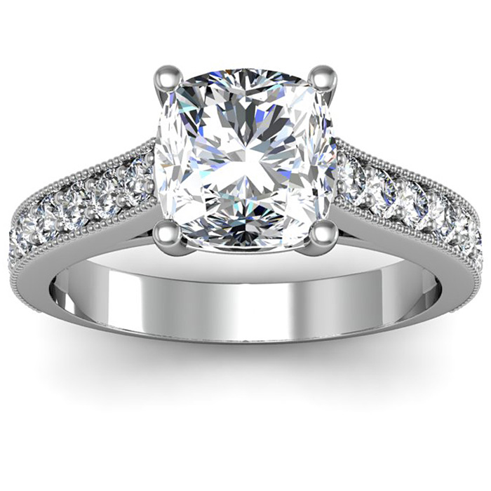 2 Carat Diamond Engagement Ring w/ 1.5 Carat Cushion Cut Center D