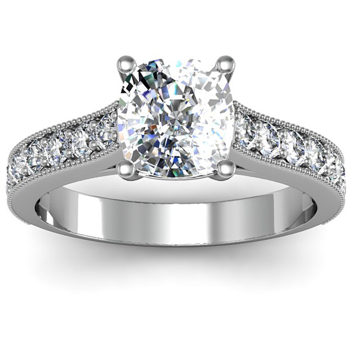 2.5 Carat Diamond Engagement Ring w/ 2 Carat Cushion Cut Center D