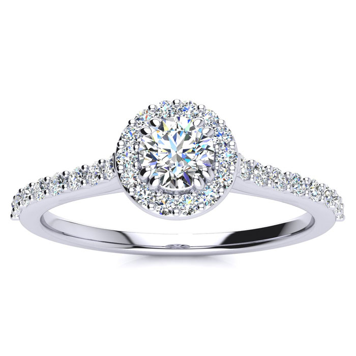 1/2 Carat Halo Diamond Engagement Ring in 14k White Gold (3 g) (, I1-I2 Clarity Enhanced) by SuperJeweler