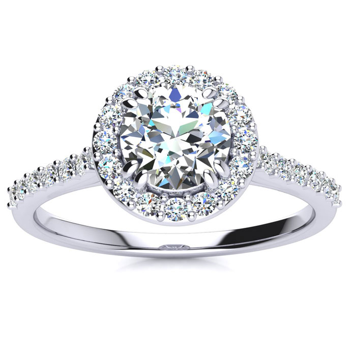 1 Carat Round Halo Natural Diamond Engagement Ring in 14K White Gold (3.5 g) ( I1-I2 Clarity Enhanced) Size 10 by SuperJeweler