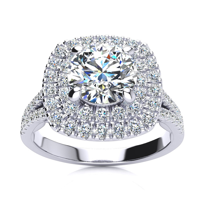 1.25 Carat Double Halo Diamond Engagement Ring in 14K White Gold (5.70 g) (, I1-I2 Clarity Enhanced) by SuperJeweler