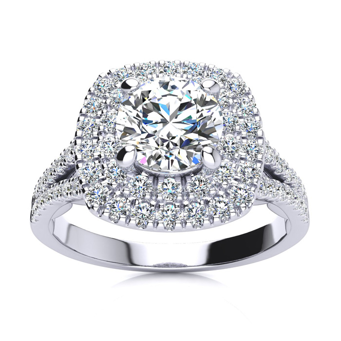 1.5 Carat Double Halo Diamond Engagement Ring in 14K White Gold (5.90 g) (  I1-I2 Clarity Enhanced) by SuperJeweler