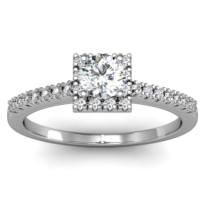 1/2 Carat Square Halo, Round Diamond Engagement Ring in 14k White Gold (2.9 g) (, I1-I2 Clarity Enhanced) by SuperJeweler