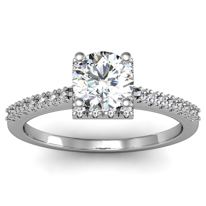 1 Carat Square Halo w/ Round Brilliant Solitaire Diamond Engagement Ring in White Gold (3 g),  by SuperJeweler