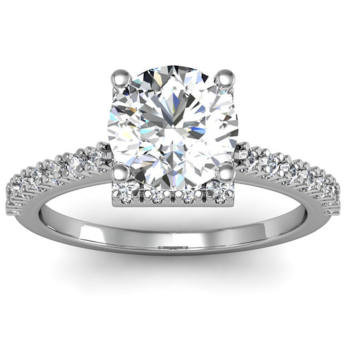 2 Carat Square Halo  Round Diamond Engagement Ring in 14k White G