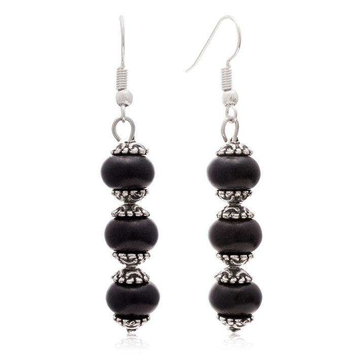 Trendy Three Stone Black Onyx Drop Dangle Earrings by SuperJeweler