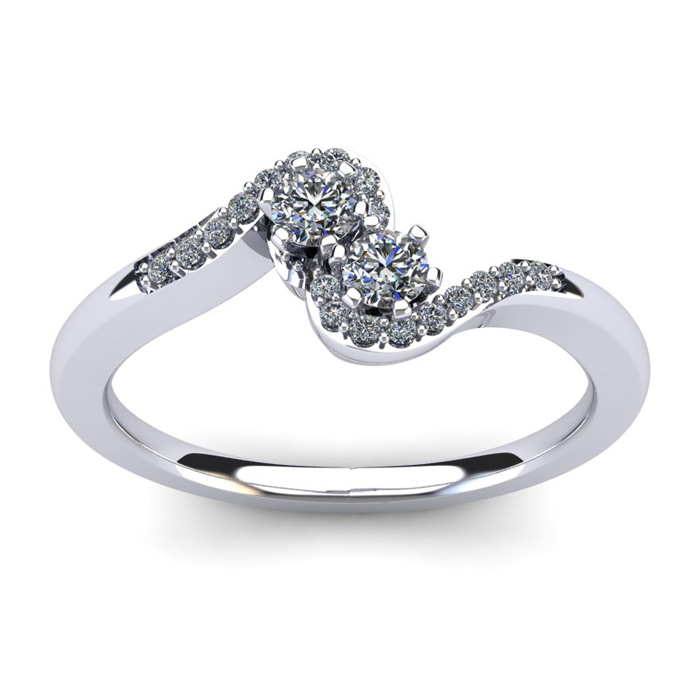 1/4 Carat Two Stone Diamond Swirl Ring in 14K White Gold (3.5 g) (, I1-I2) by SuperJeweler