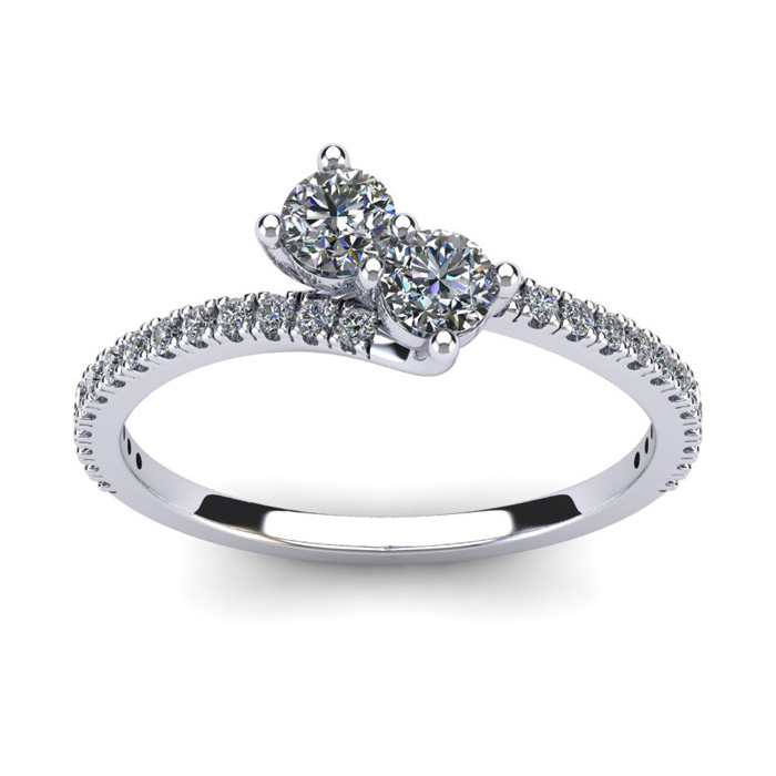 1/2 Carat Two Stone Diamond Bonded Love Ring in 14K White Gold (1.9 g) (, I1-I2) by SuperJeweler