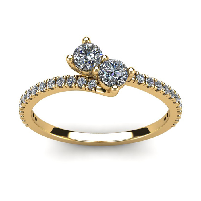 1/2 Carat Two Stone Diamond Bonded Love Ring in 14K Yellow Gold (1.9 g) (, I1-I2) by SuperJeweler