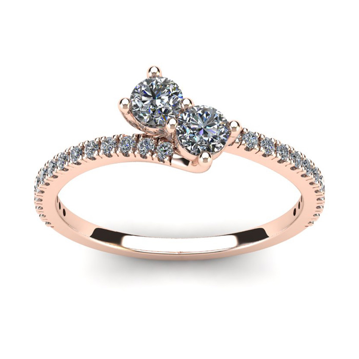 1/2 Carat Two Stone Diamond Bonded Love Ring in 14K Rose Gold (1.9 g) (, I1-I2) by SuperJeweler