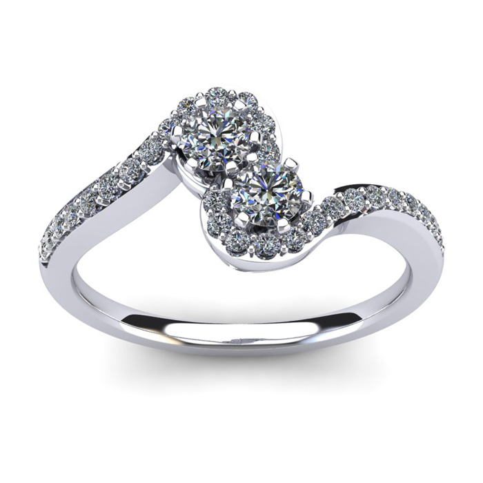 1/2 Carat Two Stone Diamond Swirl Ring in 14K White Gold (3.8 g) (, I1-I2) by SuperJeweler