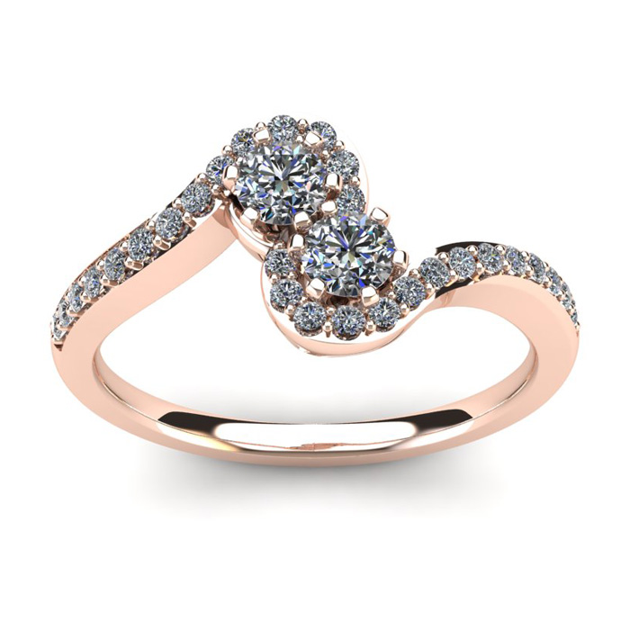 1/2 Carat Two Stone Diamond Swirl Ring in 14K Rose Gold (3.8 g) (, I1-I2) by SuperJeweler