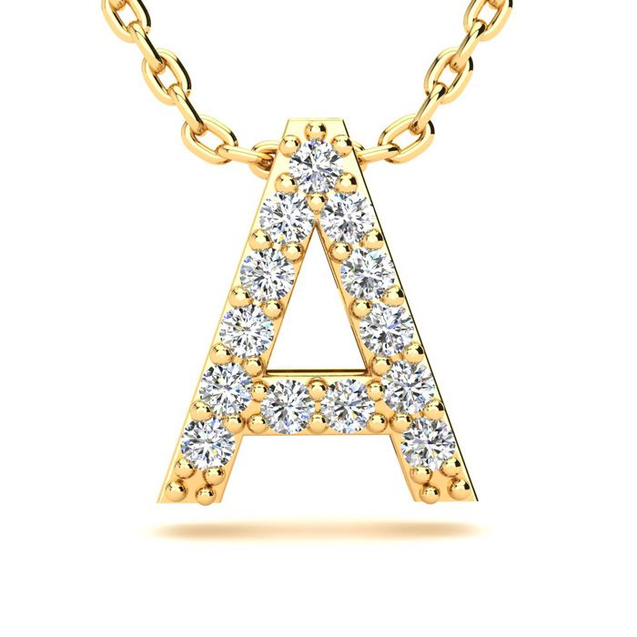 Letter A Diamond Initial Necklace in 14K Yellow Gold (2.4 g) w/ 13 Diamonds, , 18 Inch Chain by SuperJeweler