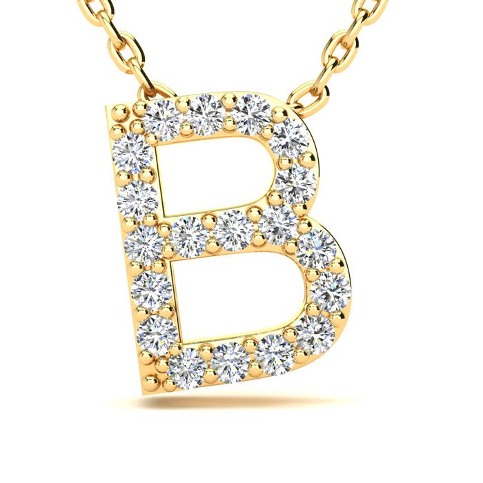 Letter B Diamond Initial Necklace in 14K Yellow Gold (2.4 g) w/ 13 Diamonds, , 18 Inch Chain by SuperJeweler