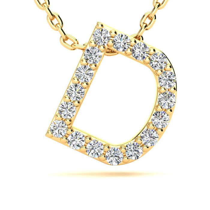 Letter D  ColorDiamond Initial Necklace in 14K Yellow Gold (2.4 g) w/ 13 Diamonds, , 18 Inch Chain by SuperJeweler