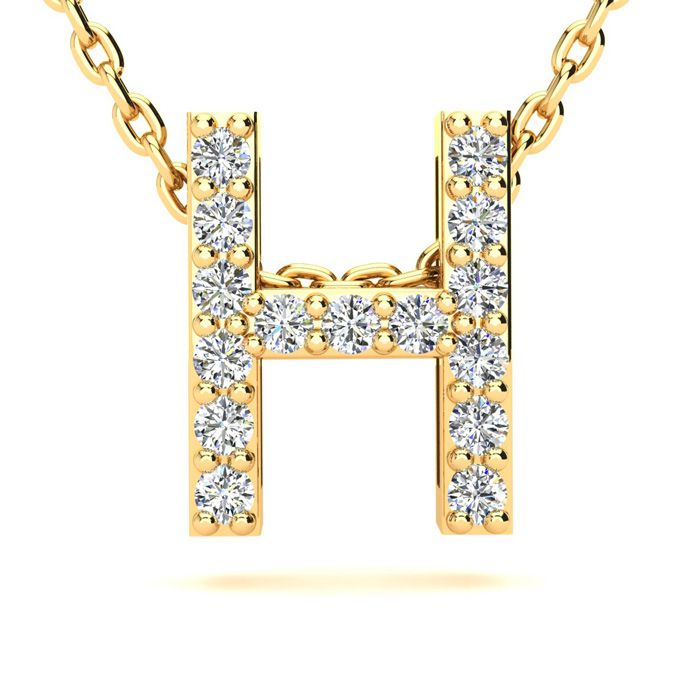 Letter H Diamond Initial Necklace in 14K Yellow Gold (2.4 g) w/ 13 Diamonds, , 18 Inch Chain by SuperJeweler