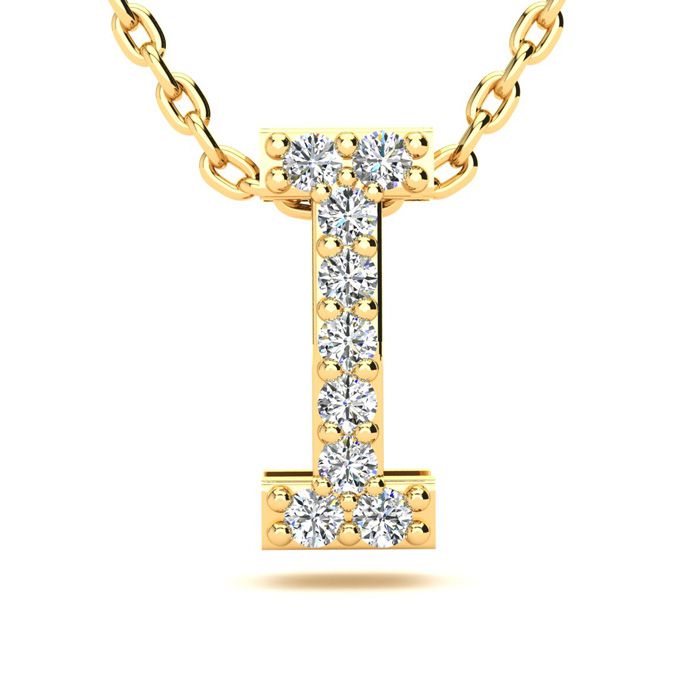 Letter I Diamond Initial Necklace in 14K Yellow Gold (2.4 g) w/ 13 Diamonds, , 18 Inch Chain by SuperJeweler