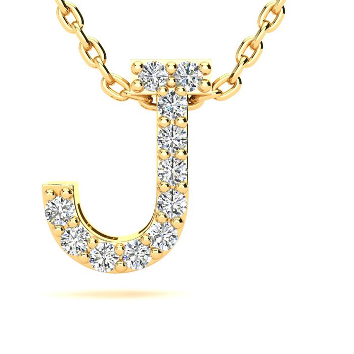 Letter J Diamond Initial Necklace in 14K Yellow Gold (2.4 g) w/ 13 Diamonds, , 18 Inch Chain by SuperJeweler