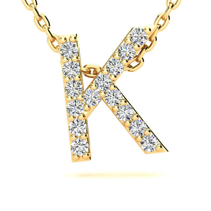 Letter K Diamond Initial Necklace in 14K Yellow Gold (2.4 g) w/ 13 Diamonds, , 18 Inch Chain by SuperJeweler