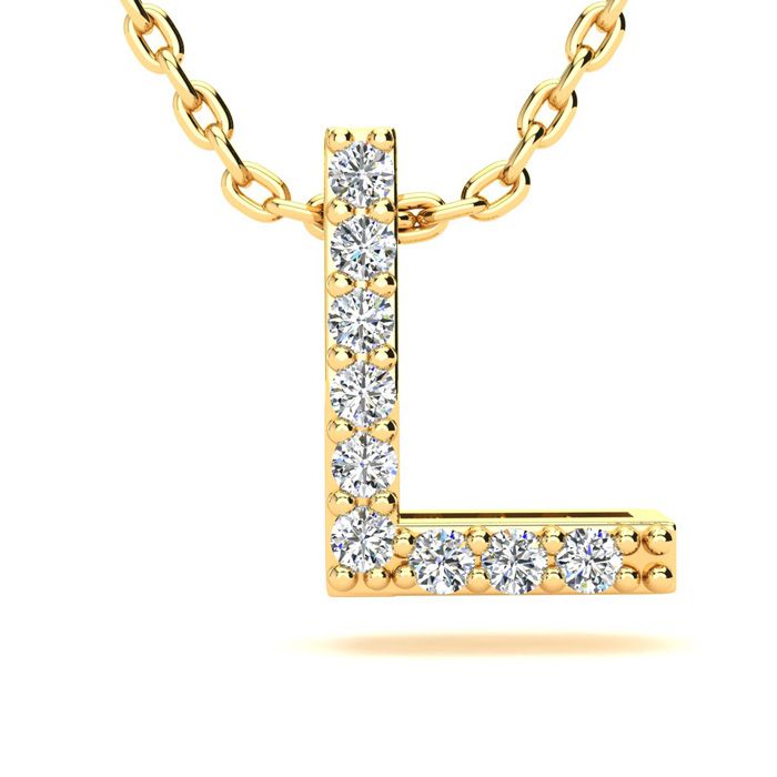 Letter L Diamond Initial Necklace in 14K Yellow Gold (2.4 g) w/ 13 Diamonds, , 18 Inch Chain by SuperJeweler