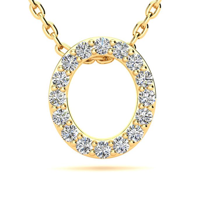 Letter O Diamond Initial Necklace in 14K Yellow Gold (2.4 g) w/ 13 Diamonds, , 18 Inch Chain by SuperJeweler