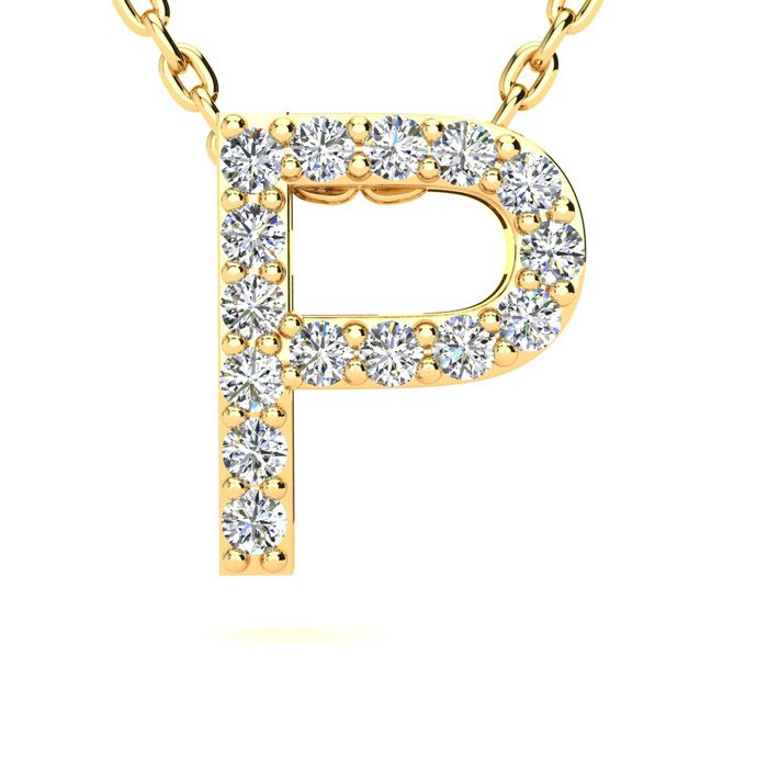 Letter P Diamond Initial Necklace in 14K Yellow Gold (2.4 g) w/ 13 Diamonds, , 18 Inch Chain by SuperJeweler