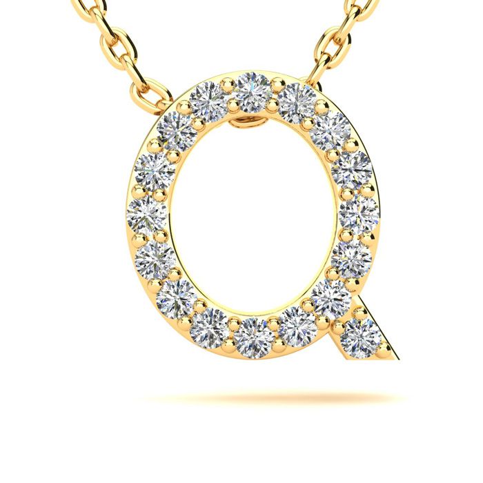 Letter Q Diamond Initial Necklace in 14K Yellow Gold (2.4 g) w/ 13 Diamonds, , 18 Inch Chain by SuperJeweler