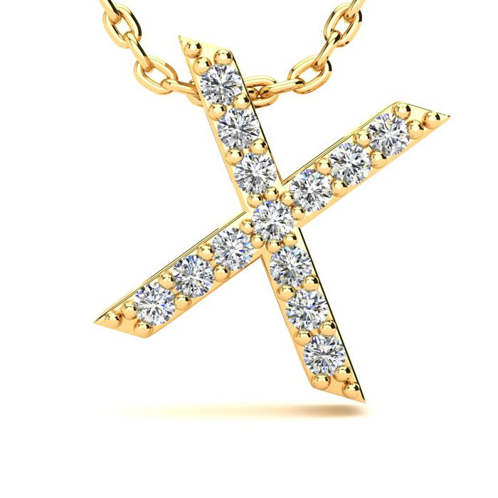 Letter X Diamond Initial Necklace in 14K Yellow Gold (2.4 g) w/ 13 Diamonds, , 18 Inch Chain by SuperJeweler